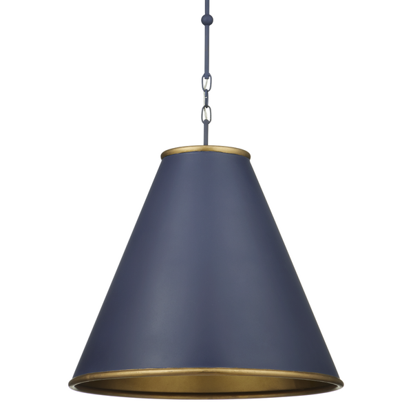 Pierrepont Blue Pendant Light - Wrought Iron Fixture with Gold Leaf Interior for Modern Elegance