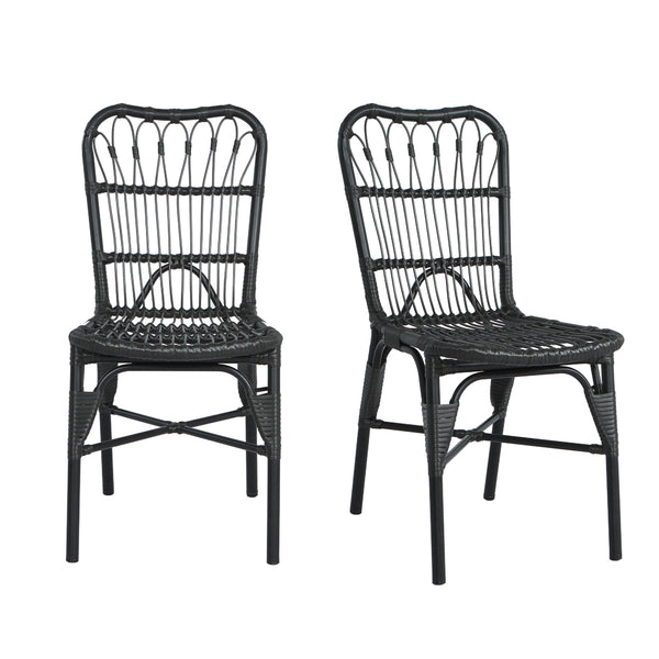 English Elm Christopher Knight Home® - Outdoor Hand-Woven PE Rattan Patio Dining Chairs Set of 2 with Iron Frame 400lb Capacity, No Assembly Required Black+Gery N762P236148G