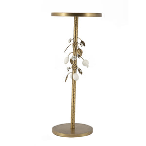 English Elm 11.8x11.8x18.1" Paulownia Wood Sculptural Side Table with Mosaic Hourglass Base W2078P461598