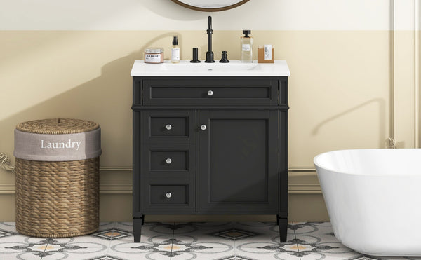 English Elm 30'' Modern Bathroom Vanity With Ceramic Sink & Soft-Close Drawers - Stylish Storage Solution! N710P206904B