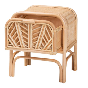 English Elm Bohemian Woven Rattan Nightstand with Geometric Drawer for Organic Bedroom Styling B2750P467734