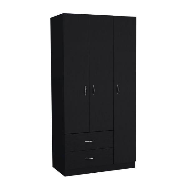 English Elm Austral 3 Door Armoire with Two Drawers, Five Shelves and Hanging Rod — Smokey Oak Finish for Organized Rooms and Bedrooms Black 39 L x 22 W x 3 H B200S00365