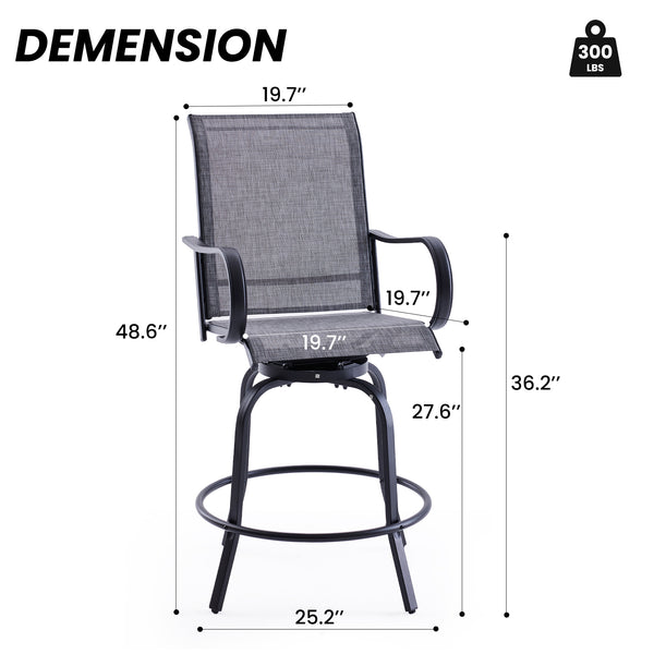 English Elm Patio Swivel Barstools Set of 2 Textilene Mesh Powder Coated Frame All Weather Seating Dark Gray T3623P437326