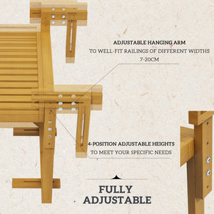 English Elm Outsunny Adjustable Folding Balcony Table - Space-Saving Wood Railing Desk For Outdoor Use, 44 Lbs Capacity W2225P200718-GIGA