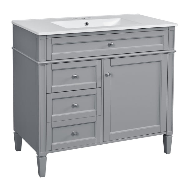 English Elm 36'' Modern Bathroom Vanity With Medicine Cabinet, Soft-Close Doors, 4 Drawers & Ceramic Sink Set SW000134AAE-1