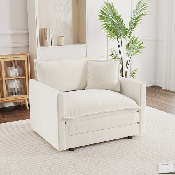 English Elm Comfy White Chenille Armchair Deep Seat Foam Cushion Reading Chair for Living Room W714S00544