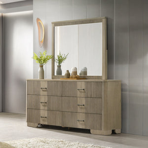 English Elm 1pc Transitional 6-Drawer Dresser in Antique Finish with Reeded Fronts, Felt-Lined Top, Metal Glides Oak 65 L x 21 W x 37 H B2741P408065