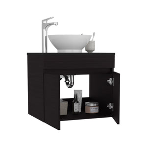 English Elm Vessel Manchester Vanity with Vessel Sink, 2 Drawers & Open Shelf in Black for Stylish Storage B070P316869
