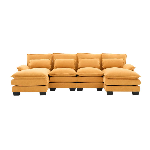 English Elm United U-Shaped Cloud Couch - 110" Chenille Sectional Sofa With Memory Foam & Double Chaise Comfort W1568S00213-GIGA