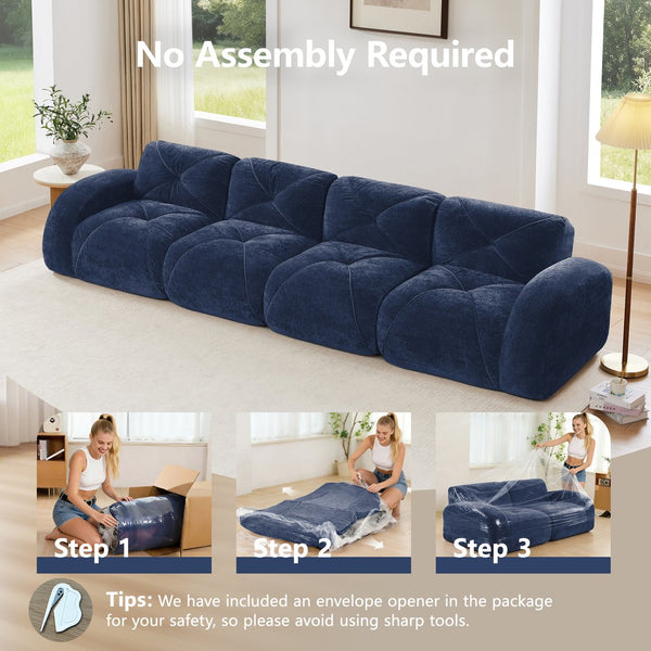 English Elm 140''soft Velvet Modular Cloud Sofa Tufted Plush Seating for Living Room or Home Theater Blue W714S01622