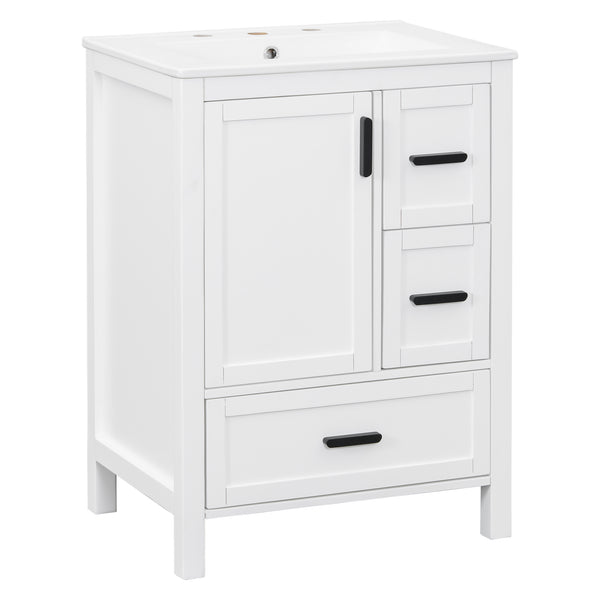 English Elm Modern 24 Inch Bathroom Vanity Solid Wood Cabinet with Ceramic Sink and Soft Close Storage White N729P292859K