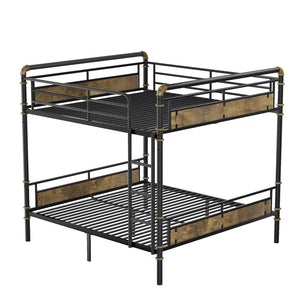 English Elm Queen Metal Bunk Bed - Industrial Queen Over Queen Design With Safety Rails For Teens & Guests W2580S00019-GIGA