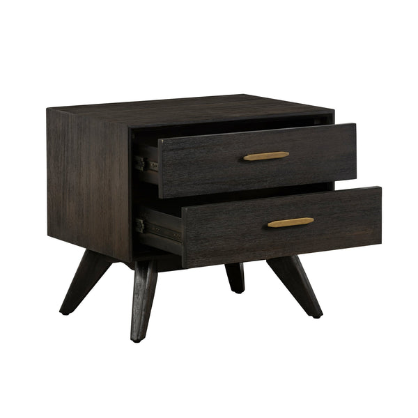 English Elm Baly Solid Acacia Wood Two Drawer Nightstand Mid-century Tapered Legs Bedroom B2736P464875