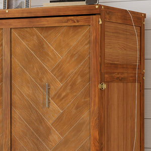 English Elm Queen Murphy Cabinet Bed Pine Wood Geometric Panels Usb Charging Guest Room Storage W504S00303