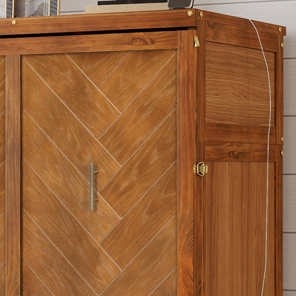English Elm Queen Murphy Cabinet Bed Pine Wood Geometric Panels Usb Charging Guest Room Storage W504S00303