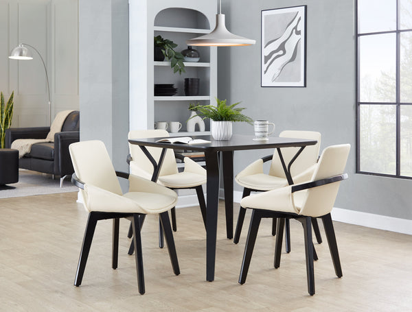 English Elm Dining/accent Chair Solid Wood Tapered Legs Cream Upholstery Mid-century Modern Seating Black,Cream B202P471307