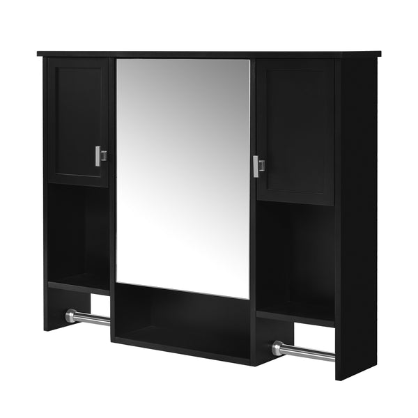 English Elm 35'' Stylish Wall-Mounted Bathroom Storage Cabinet With Mirror & Towel Bar, Modern Design Elegance N710P236929B