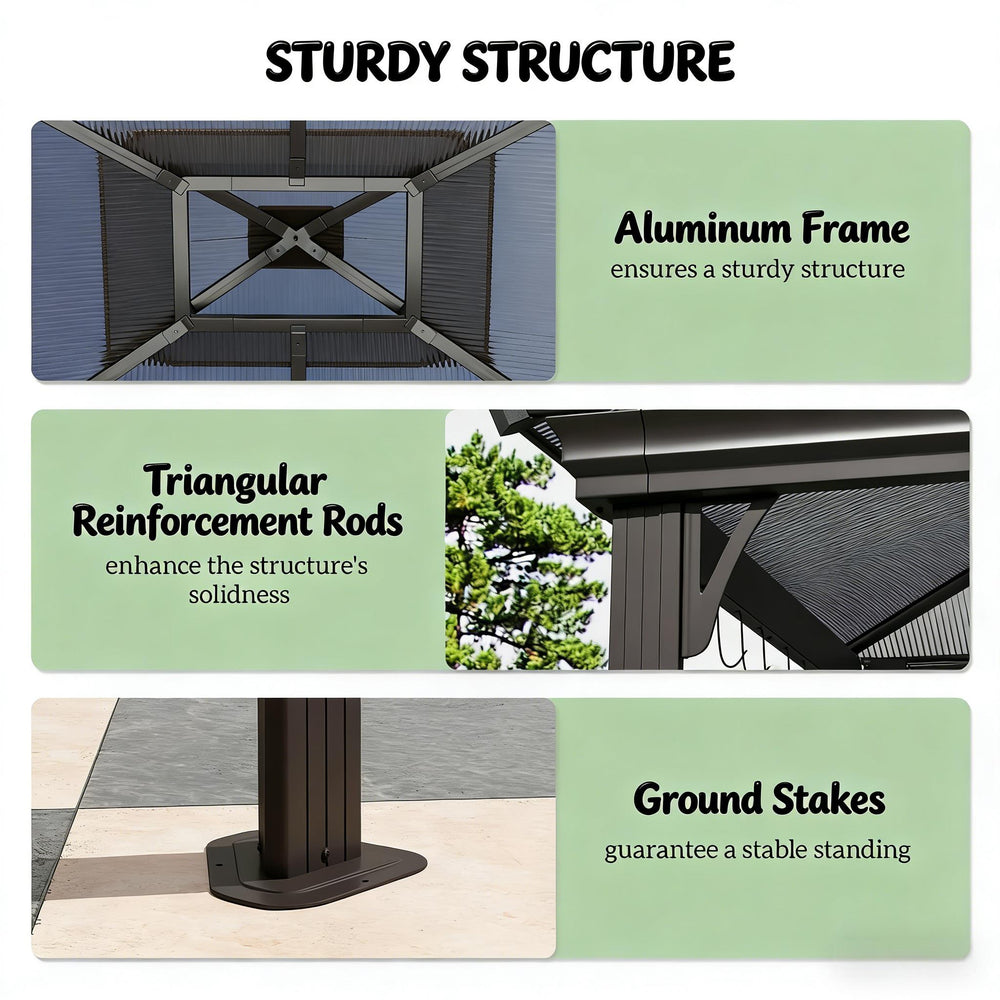English Elm Outdoor Hardtop Grill Pergola with Polycarbonate Roof Uv Protection and Smoke Vent T3971S00154
