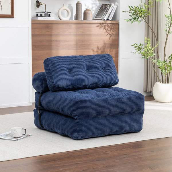 English Elm Folding Floor Sofa Bed Convertible Sleeper Chair with Shredded Foam Corded Fabric Dark Blue W2200P442795