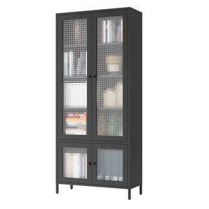 English Elm Large Metal Storage Cabinet with 4 Waffle-Grid Tempered Glass Doors, 5 Shelves, Rust-Resistant Steel Finish W2378P176273