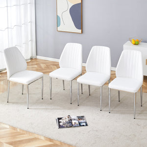 English Elm Set Of Four White Pu Comfort Dining Chairs (17.7"X25").Dining Chair With Extended Backrest,White Pu,Silver Metal Legs,Suitable For Various Places Such As Family Restaurants, Hotels, Coffee Shops,Etc.