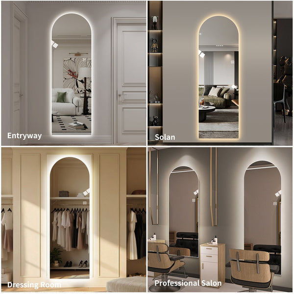 English Elm 65" Arch Full Length Wall Mirror with Dimmable Led Lighting for Bedroom or Entryway W2709P435584