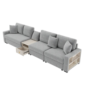 English Elm Modern Chenille Modular Sofa with Console Storage Armrest for Spacious Living Rooms Grey N763S000065E