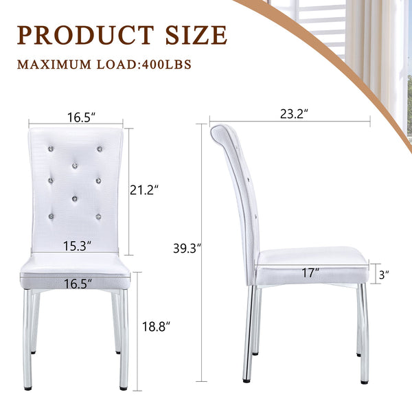 English Elm Set of 4 Glam Faux Leather Dining Chairs with Crystal Buckle and Gold Tone Legs White W3226P311055