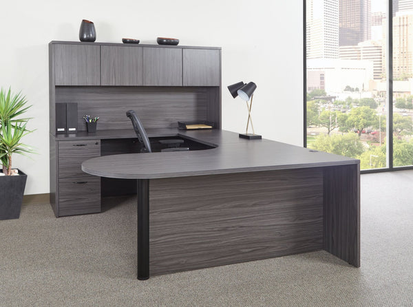 OSP Home Furnishings Napa U Shaped Executive Workstation with Locking Storage and Integrated Wire Management NAPSGW-TYP18L