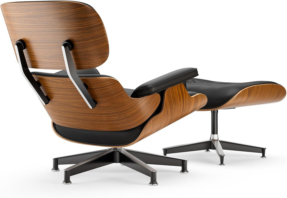 English Elm Top Grain Leather Mid Century Chaise Lounge Chair with Walnut Base and Ottoman W2318S00002