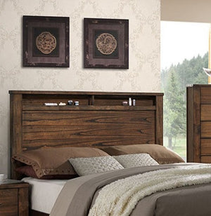 English Elm Modern Oak Veneer Eastern King Platform Bed with Headboard Shelving and Underbed Drawers B011S02144
