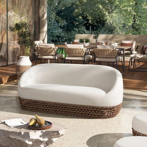 English Elm Jennifer Taylor Home - Willow 71" Outdoor Upholstered Deep Seating Sofa with Axroma Olefin, Golden Brown Wicker, Wheat Beige Elegance B2719P305700
