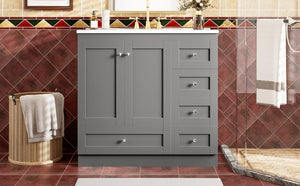 English Elm 36 36" Modern Shaker Bathroom Vanity with Ceramic Sink, Soft-Close Drawers & Doors, Durable Handles Grey N729P288872E