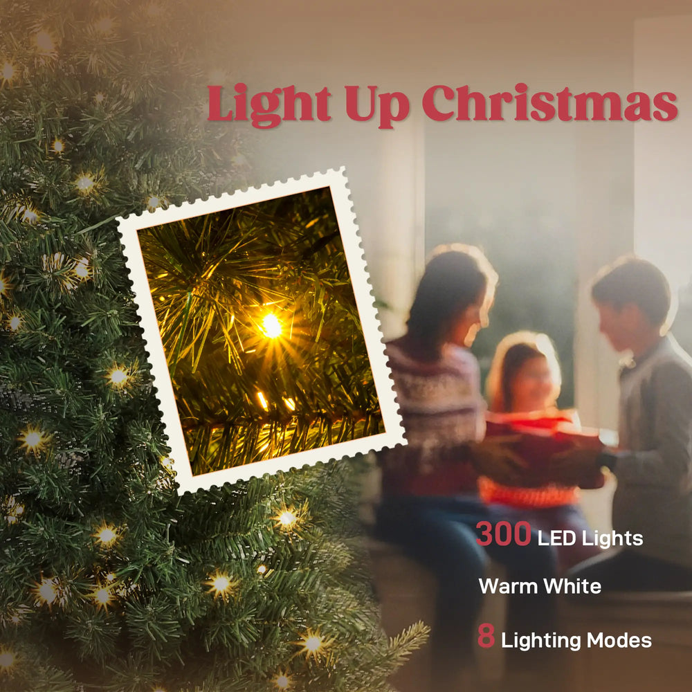 English Elm 7 Ft Slim Fir Christmas Tree 300 Warm White Leds Santa Hat Bent Top Whimsical T3971P400595
