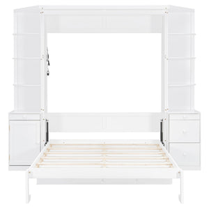 English Elm Queen Murphy Bed with Integrated Desk Cabinet Storage Wall Unit for Home Office White LP000739AAK