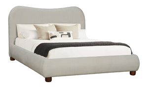 English Elm Queen Curved Upholstered Platform Bed with Wooden Legs, 45" H Elegant Headboard, Sturdy 68"x90" Frame B011S01351