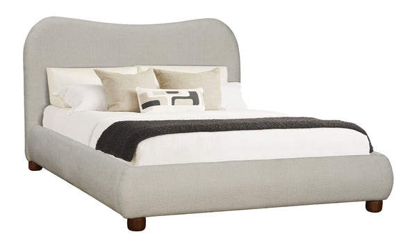 English Elm Queen Curved Upholstered Platform Bed with Wooden Legs, 45" H Elegant Headboard, Sturdy 68"x90" Frame B011S01351