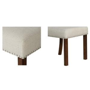 English Elm Upholstered Beige Dining Chairs Set of 2 with Silver Nailhead Trim, Rollback Design & Walnut Legs B035P265991