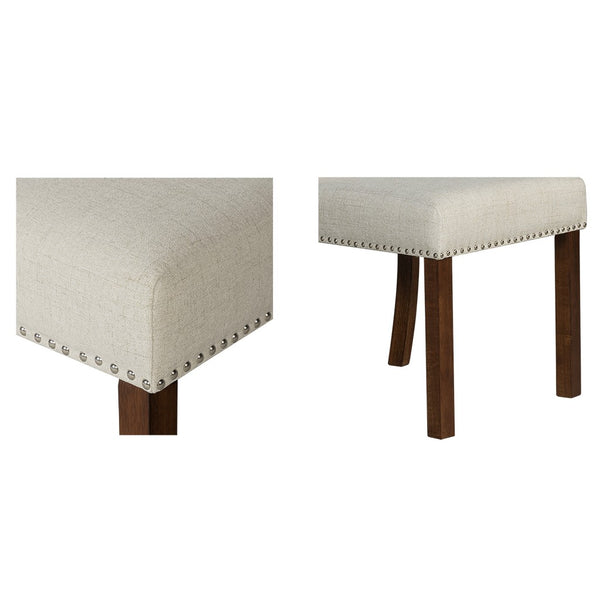 English Elm Upholstered Beige Dining Chairs Set of 2 with Silver Nailhead Trim, Rollback Design & Walnut Legs B035P265991
