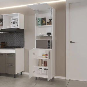 English Elm White White Kitchen Pantry with Pneumatic Doors, Open Shelves, Tall Slim 80.3" Storage Cabinet Modern B062S00603