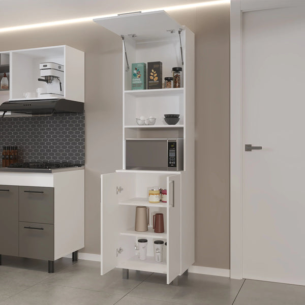 English Elm White White Kitchen Pantry with Pneumatic Doors, Open Shelves, Tall Slim 80.3" Storage Cabinet Modern B062S00603