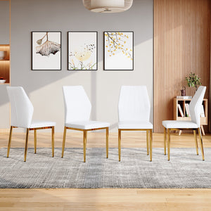 English Elm Set of 4 Brown Shell-Pattern Dining Chairs with Ergonomic Tech Fabric, Sturdy Metal Legs, 37" White+Gold W1151P359611