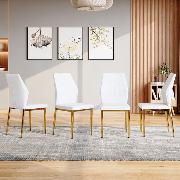 English Elm Set of 4 Brown Shell-Pattern Dining Chairs with Ergonomic Tech Fabric, Sturdy Metal Legs, 37" White+Gold W1151P359611