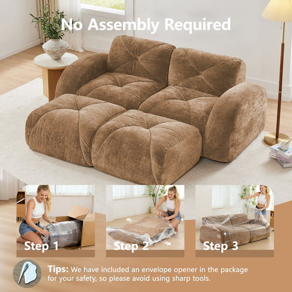 English Elm U-shaped Modular Velvet Sectional Sofa Tufted Cloud Foam Seating with Movable Ottoman W714S01596