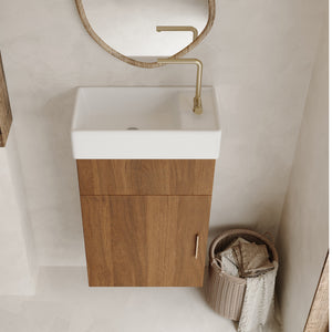 English Elm 16.5 Inch Floating Bathroom Vanity Wall Mounted Ceramic Basin Soft Close Door W3136S00033