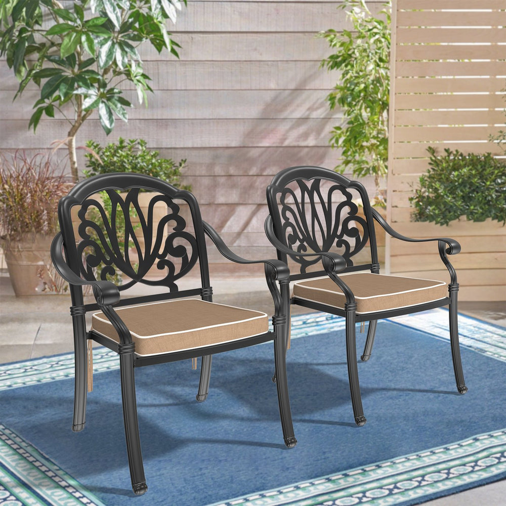 English Elm Cast Aluminum Patio Dining Chair Set - 2 Stylish Armchairs With Cushions For Outdoor Comfort W1710P166051