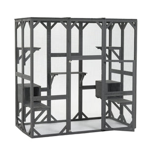 English Elm Outdoor Wooden Catio Enclosure with Platforms Condos and Weatherproof Fir Frame for Cats W1422P345496