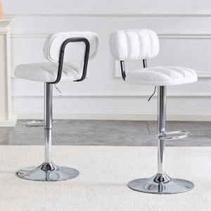 English Elm Set of 2 Adjustable Pu Leather Barstools with Chrome Base for Kitchen or Home Bar White+Silver W3875P378574