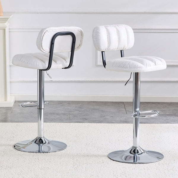 English Elm Set of 2 Adjustable Pu Leather Barstools with Chrome Base for Kitchen or Home Bar White+Silver W3875P378574