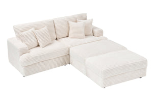 English Elm 82-Inch Beige Corduroy Sofa With 2 Storage Footrests & 4 Pillows - Perfect For Stylish Living Spaces! W1658S00116